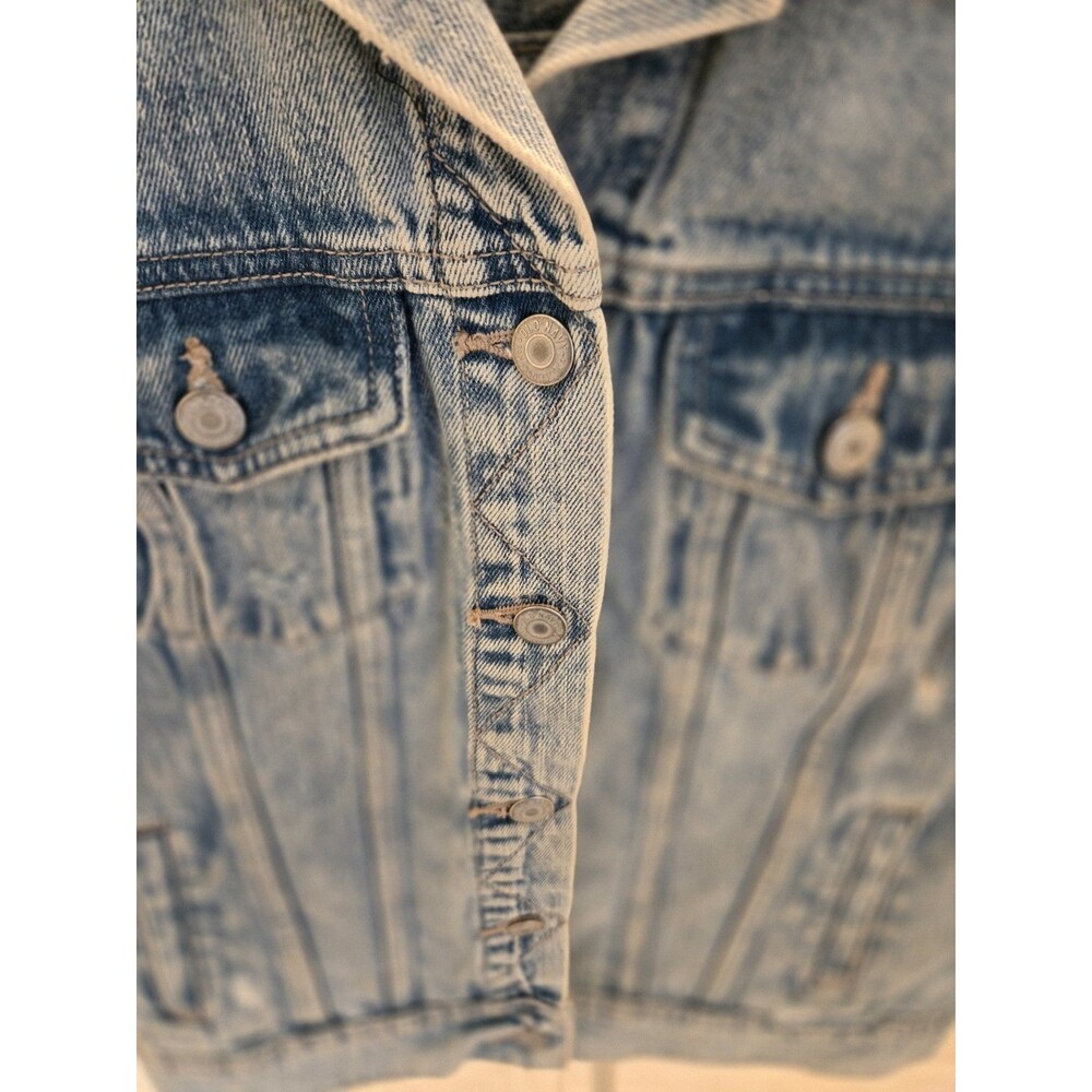 Old Navy Star Studded Collar Fray Denim Trucker Classic Jean Jacket Women’s L - Picture 3 of 12